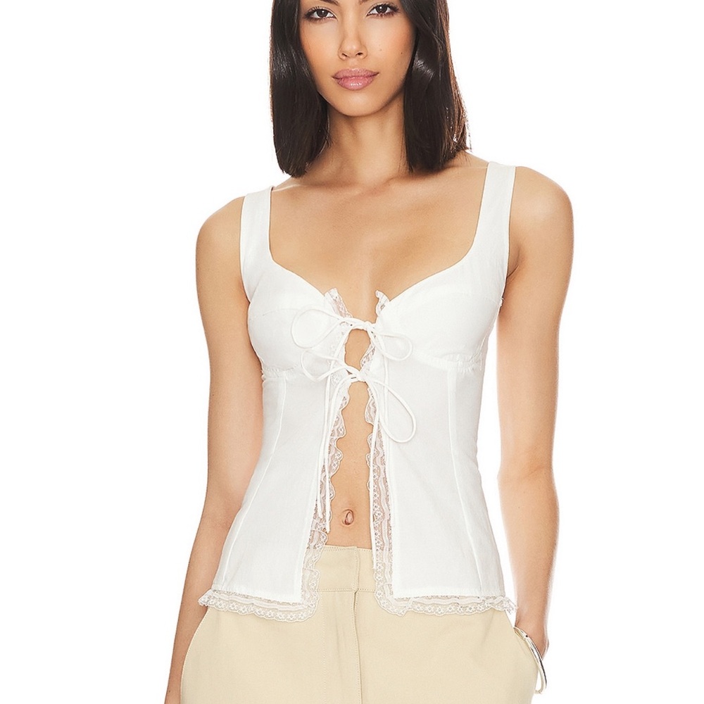 White Lace-Trim Tie-Front Tank Top - Women